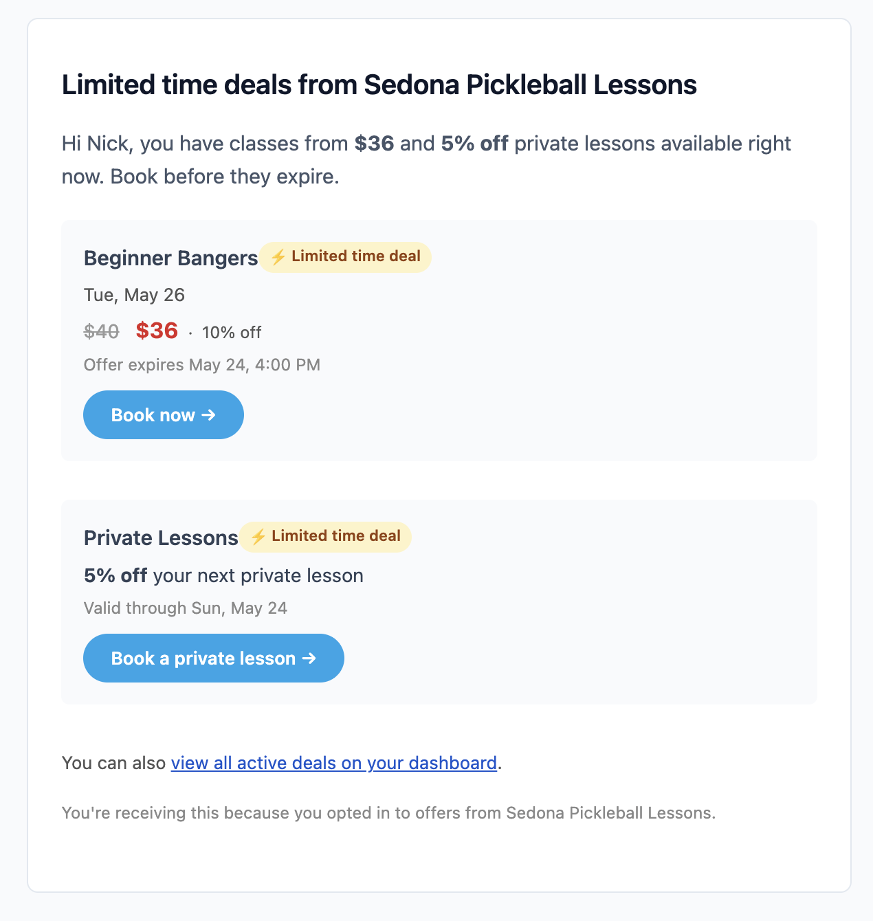 A Smart Boost deal email from Derek's site