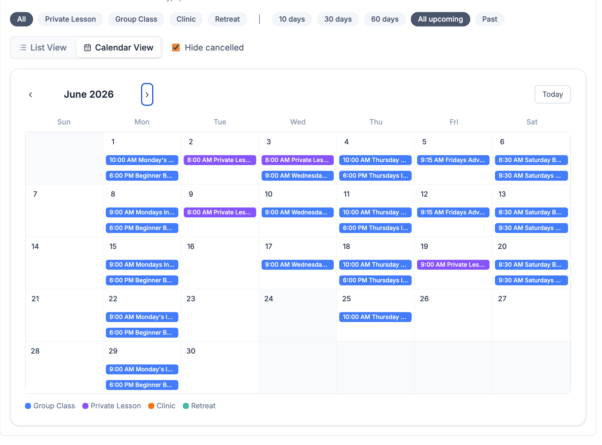 Derek's class schedule on CoachCoyote